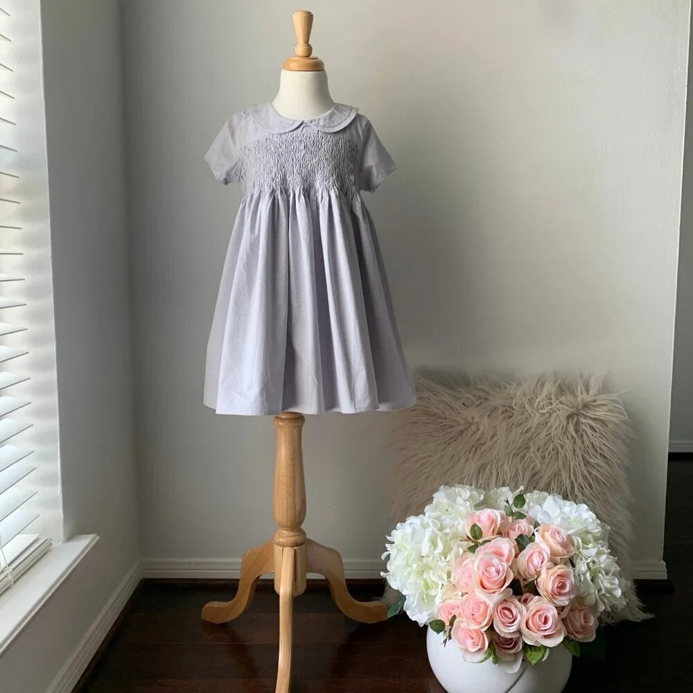NWT Pretty Girls Smocked Dress Spanish Style Princess Floral Boutique Grey 5T